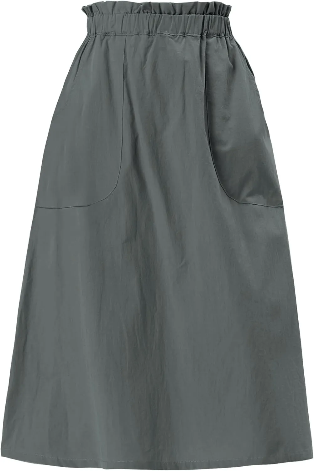 Allegra K Women's Casual Cotton Skirt Elastic Waist Scrub Peasant A-Line Midi Skirts with Pockets