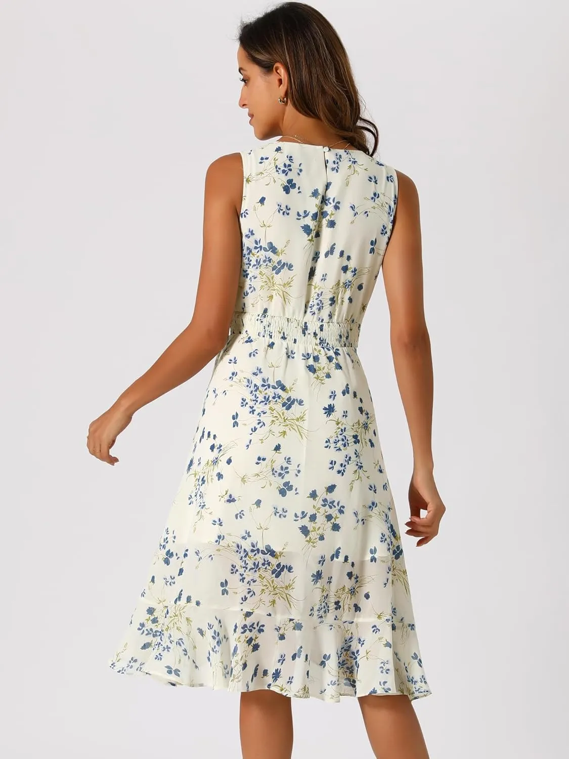 Allegra K Women's Summer Dresses 2025 Wrap Ruffle High Low Hem Round Neck Keyhole Back Sleeveless Floral Dress