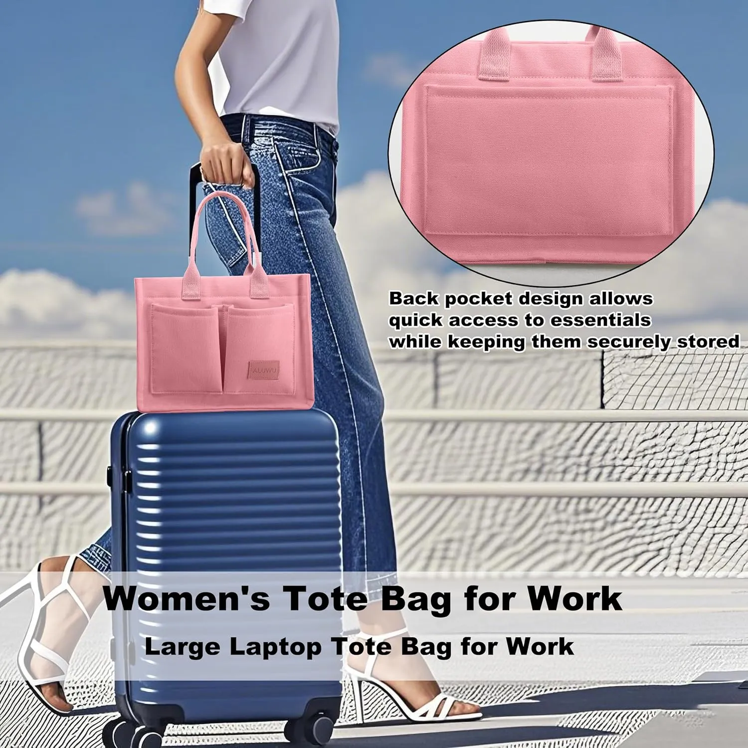 ALUWU Work Tote Bags for Women, Canvas Tote bag Womens Purse Handbags Crossbody Laptop Book Bag for Travel Nurse College Gift