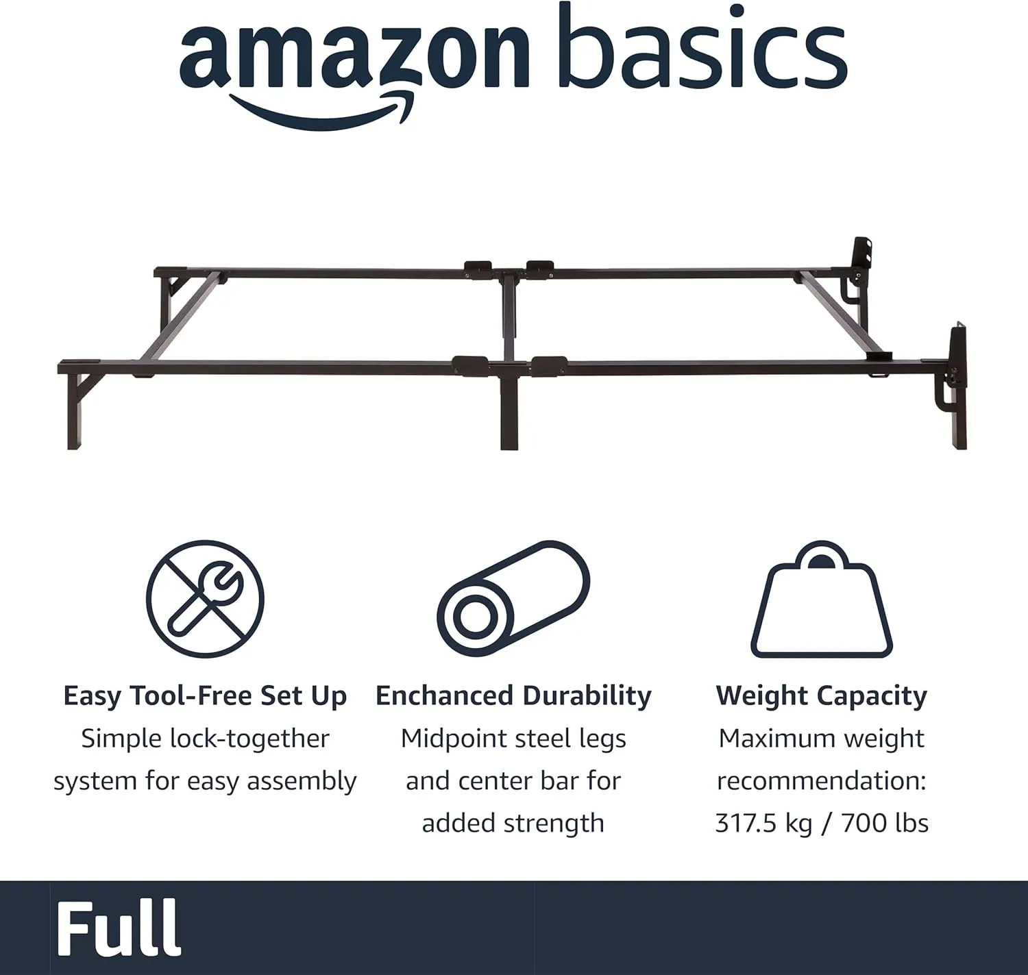 Amazon Basics Metal Bed Frame, 9-Leg Base for Box Spring and Mattress, Full, Tool-Free Easy Assembly, Black
