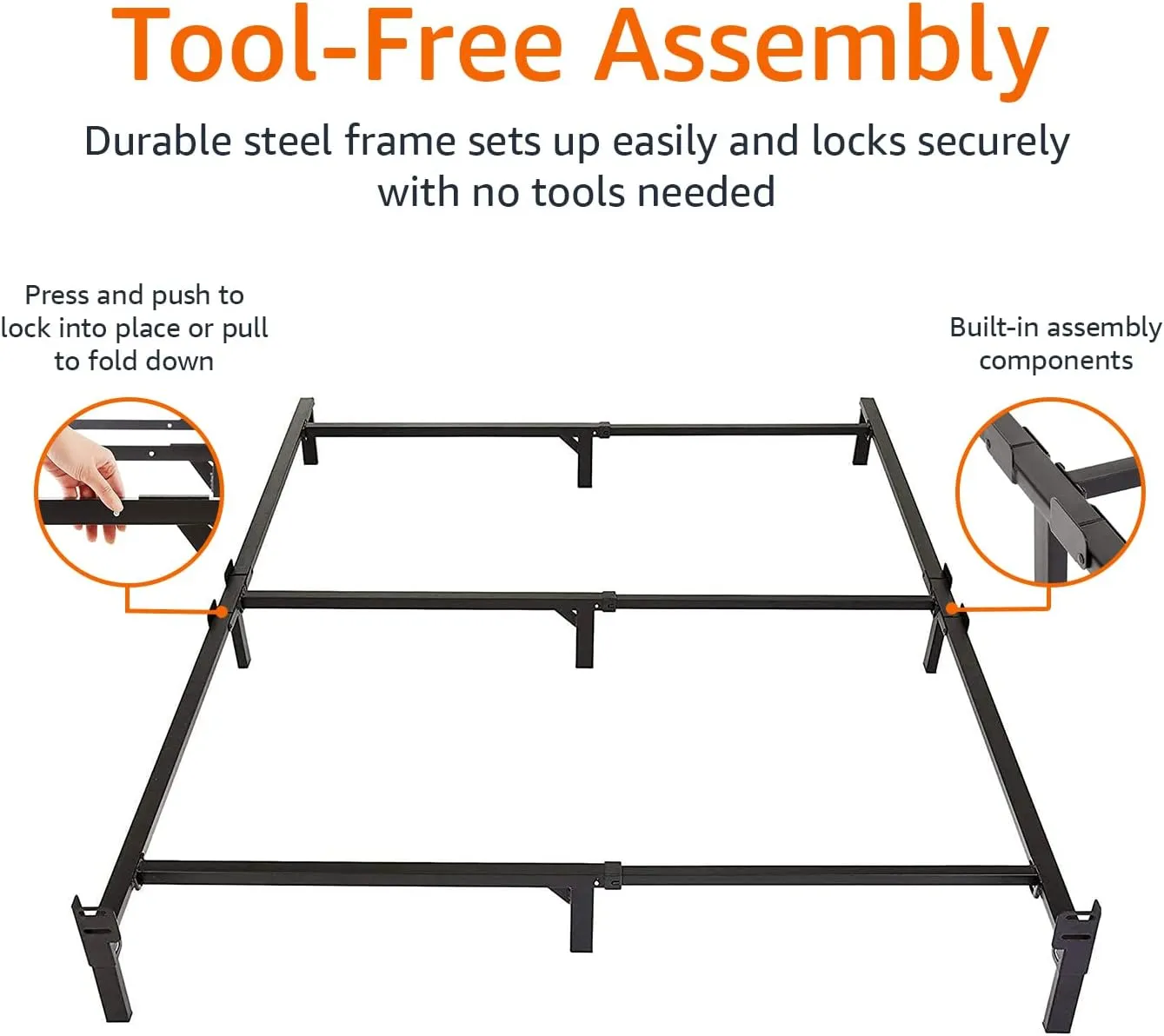 Amazon Basics Metal Bed Frame, 9-Leg Base for Box Spring and Mattress, Full, Tool-Free Easy Assembly, Black