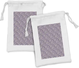 Ambesonne Botanical Fabric Pouch Set of 2, Silhouette Drawn of Raspberries Flowers and Curly Thin Branches with Drops, Small Drawstring Bag for Toiletries Masks and Favors, 9" x 6", Cream and Quartz