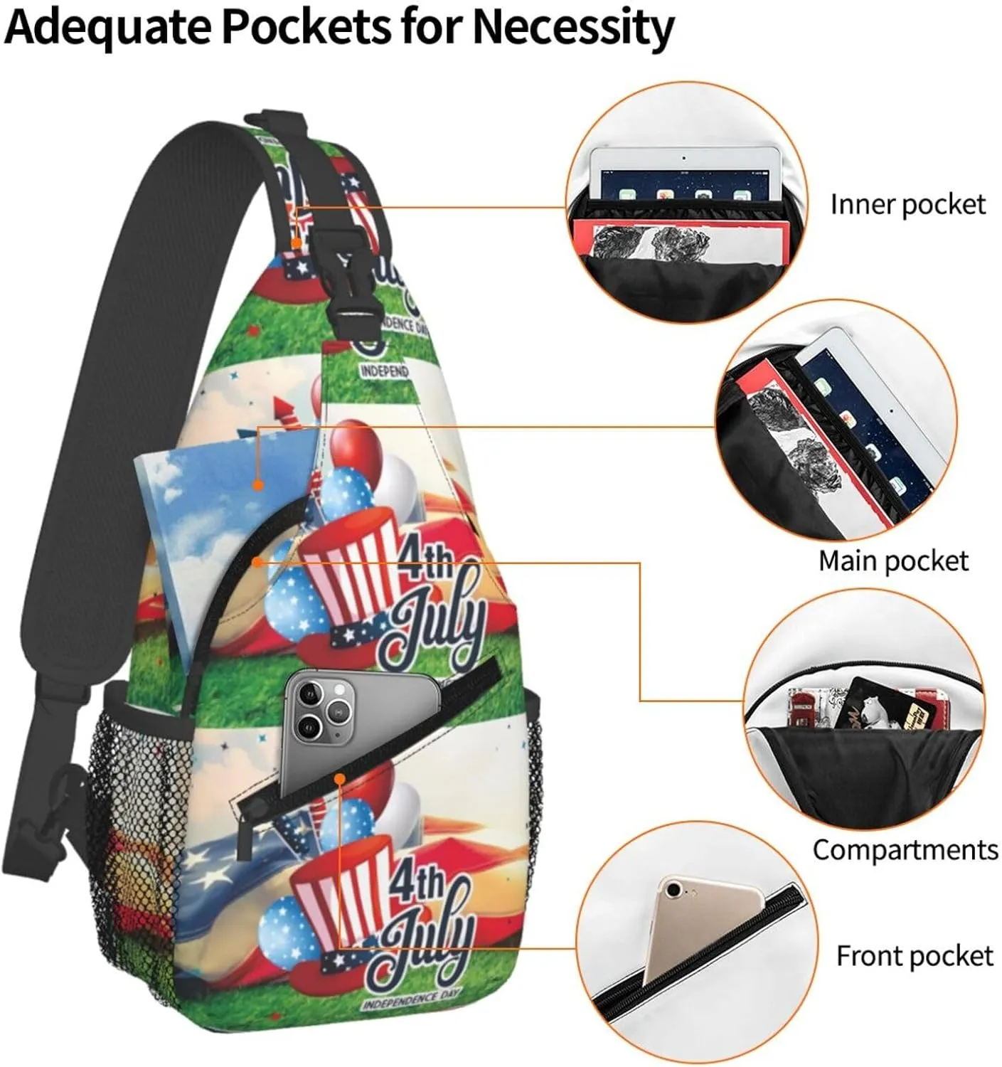America Independence Day 1776 4th Of July Chest Sling Bag Crossbody Shoulder Backpack Bag Gym Cycling Daypack Travel Hiking Cross Bag