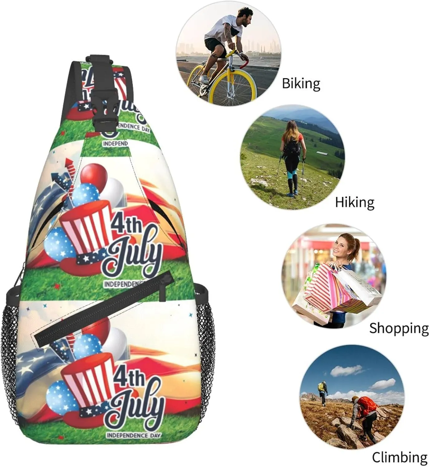 America Independence Day 1776 4th Of July Chest Sling Bag Crossbody Shoulder Backpack Bag Gym Cycling Daypack Travel Hiking Cross Bag