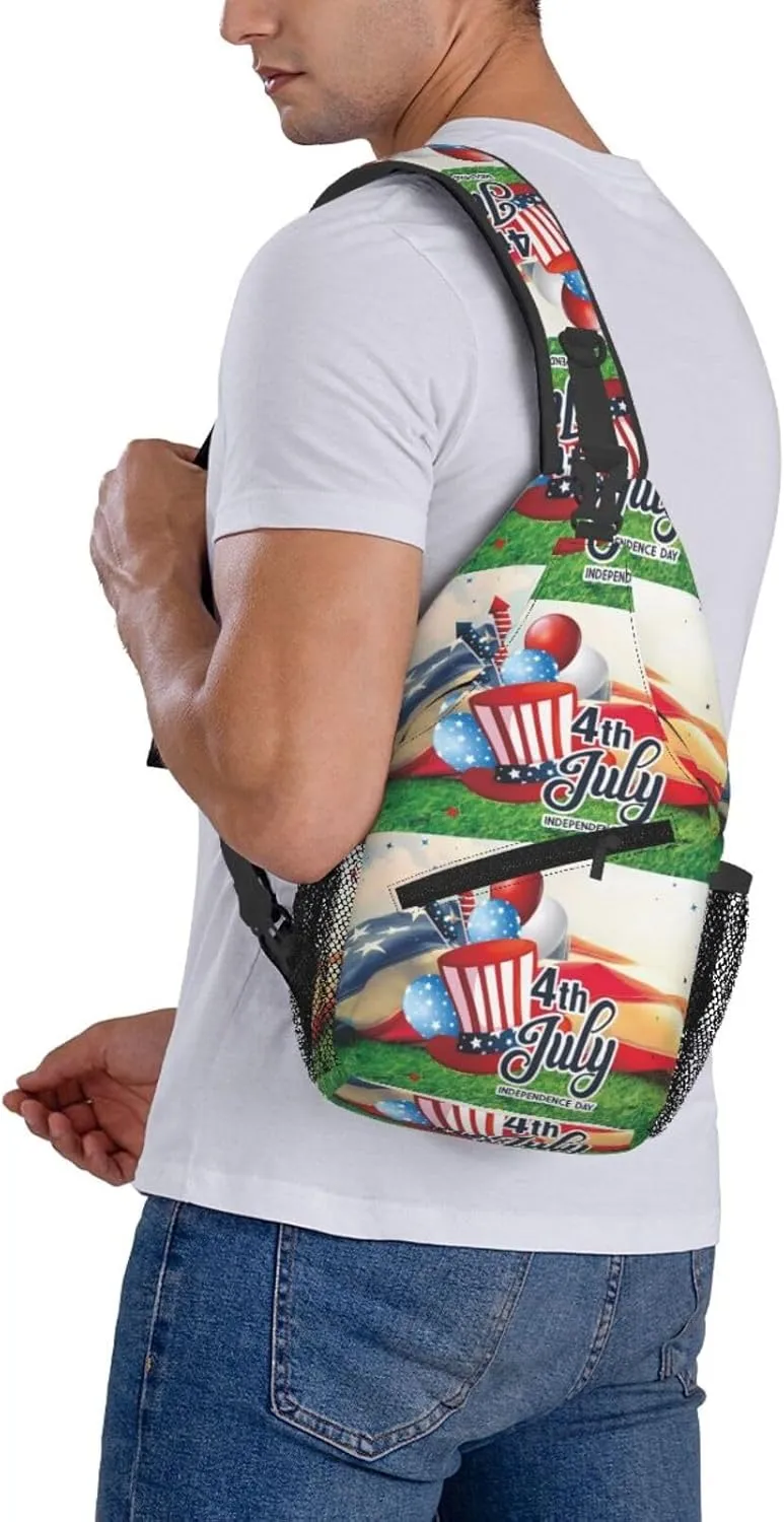 America Independence Day 1776 4th Of July Chest Sling Bag Crossbody Shoulder Backpack Bag Gym Cycling Daypack Travel Hiking Cross Bag