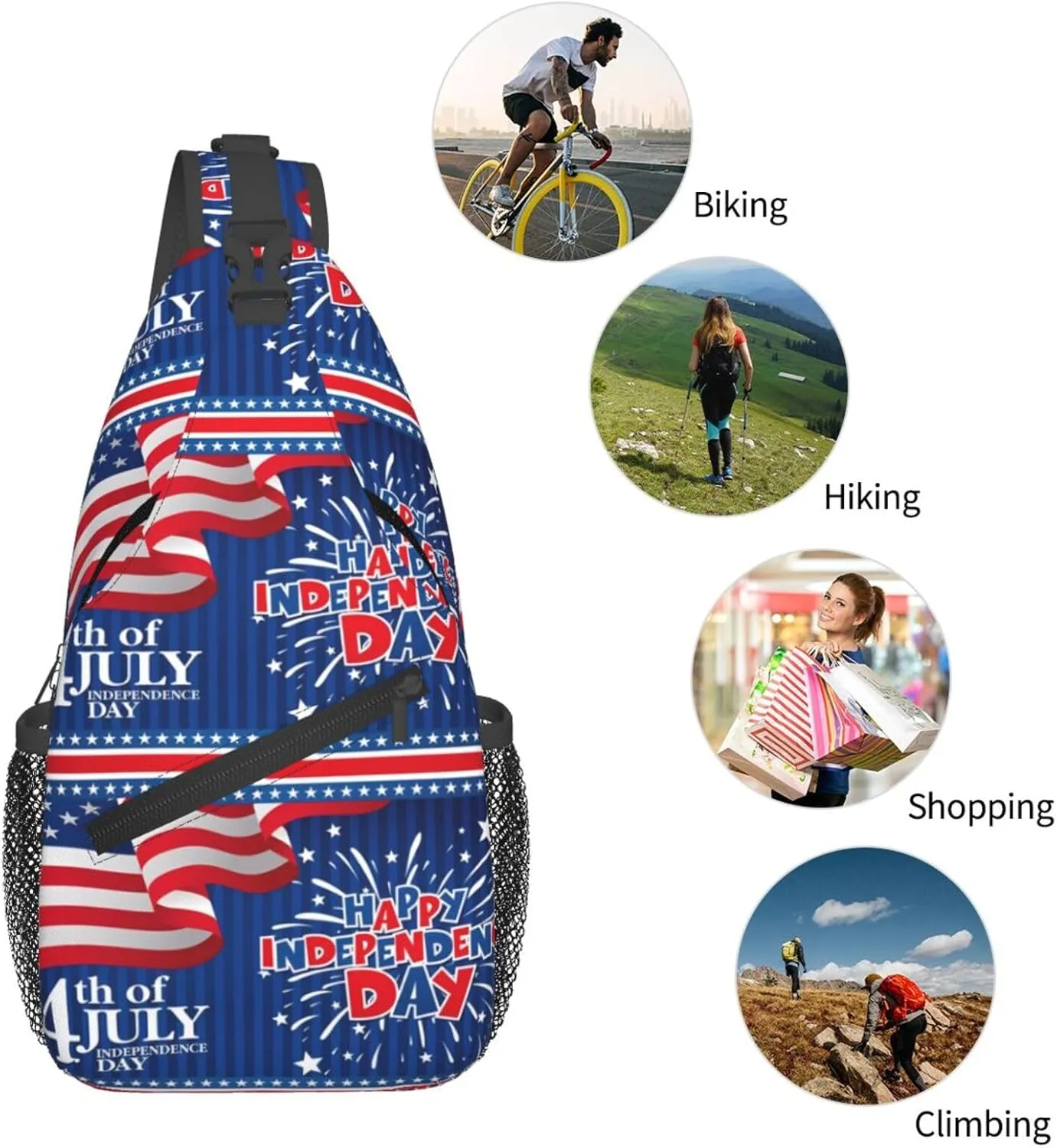 America Independence Day 1776 American Flag Chest Sling Bag Crossbody Shoulder Backpack Bag Gym Cycling Daypack Travel Hiking Cross Bag