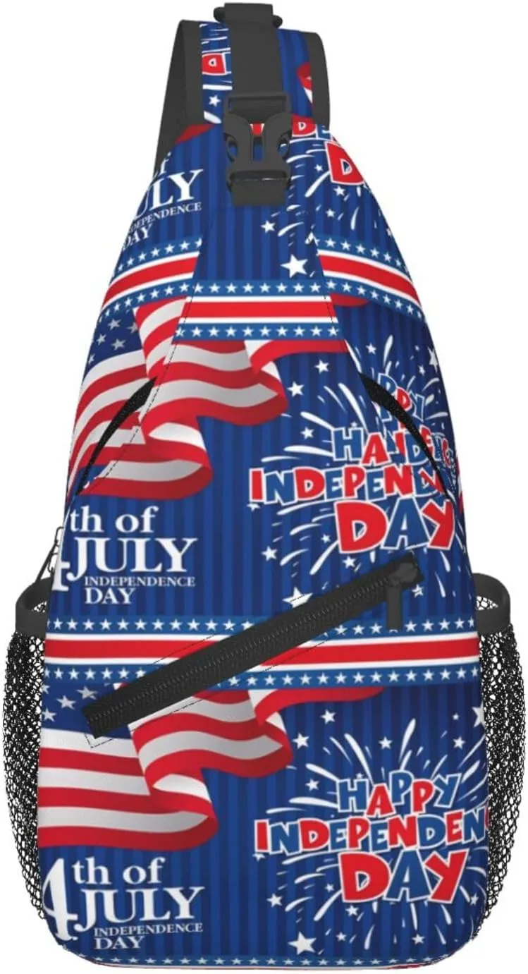 America Independence Day 1776 American Flag Chest Sling Bag Crossbody Shoulder Backpack Bag Gym Cycling Daypack Travel Hiking Cross Bag
