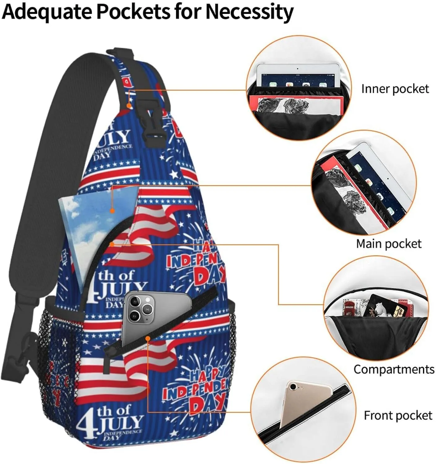 America Independence Day 1776 American Flag Chest Sling Bag Crossbody Shoulder Backpack Bag Gym Cycling Daypack Travel Hiking Cross Bag