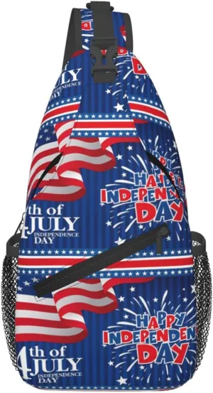 America Independence Day 1776 American Flag Chest Sling Bag Crossbody Shoulder Backpack Bag Gym Cycling Daypack Travel Hiking Cross Bag
