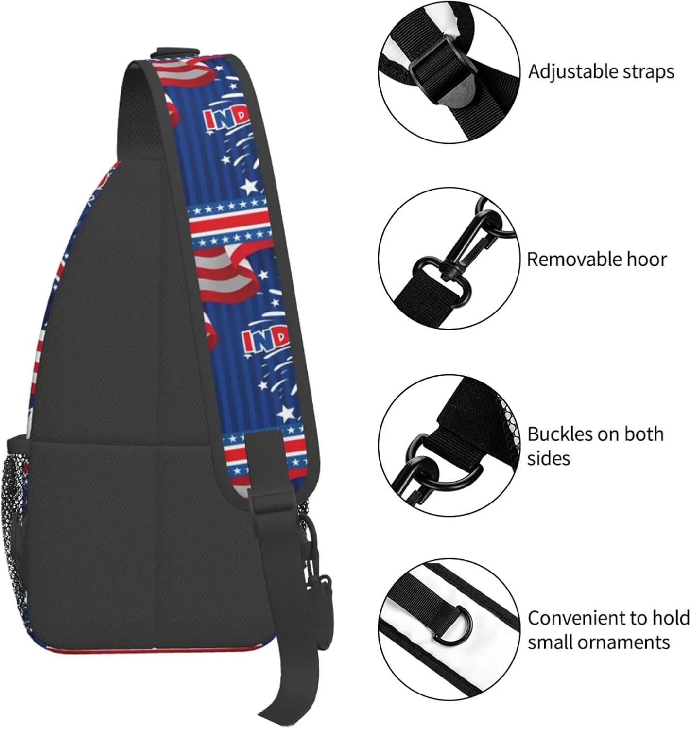 America Independence Day 1776 American Flag Chest Sling Bag Crossbody Shoulder Backpack Bag Gym Cycling Daypack Travel Hiking Cross Bag