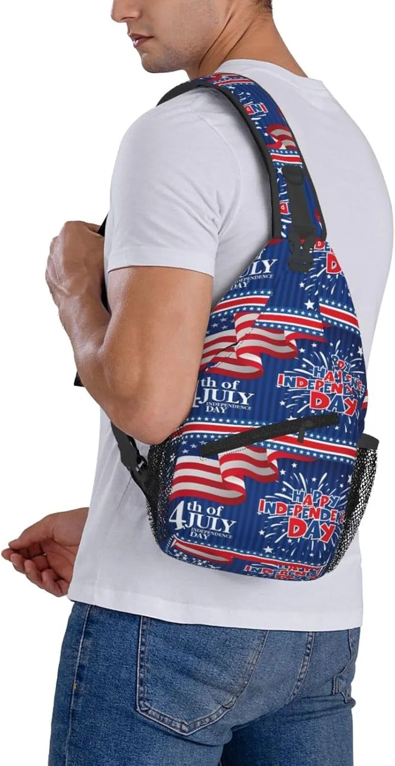America Independence Day 1776 American Flag Chest Sling Bag Crossbody Shoulder Backpack Bag Gym Cycling Daypack Travel Hiking Cross Bag