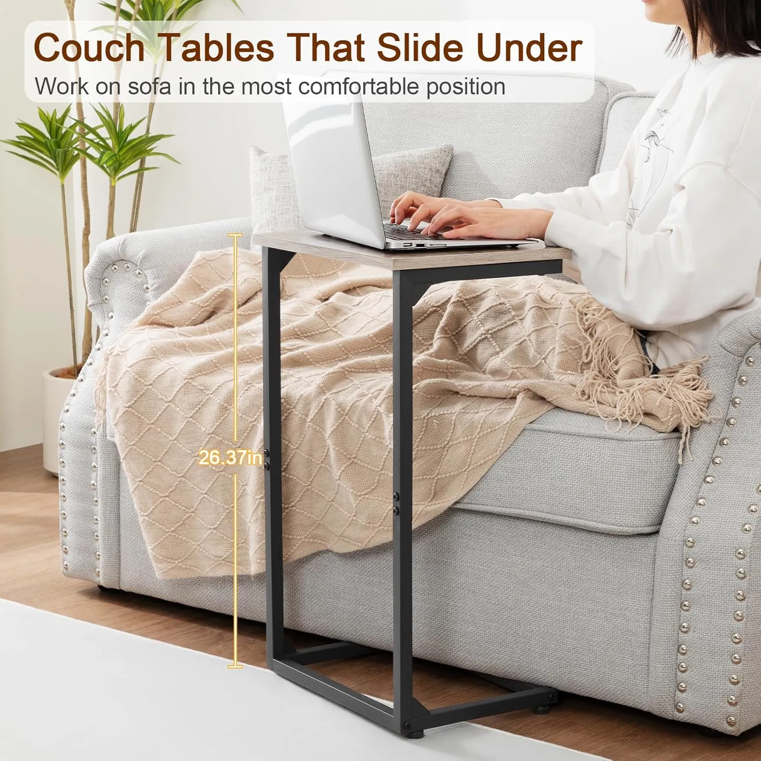 AMHANCIBLE C Shaped End Tables Set of 2, Couch Side Tables That Slide Under, TV Trays for Living Room, Bedroom, Small Space, Sofa, Grey HET02BGY