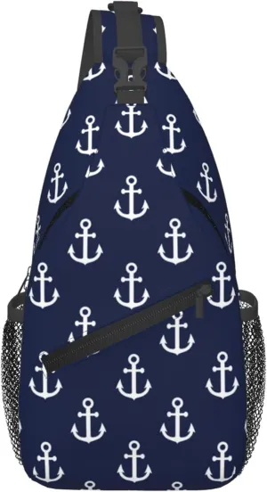 AMRANDOM Crossbody Sling Bag Shoulder Chest Bag for Women & Men (Nautical Anchor Navy)
