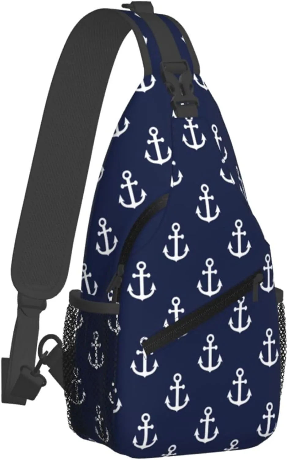 AMRANDOM Crossbody Sling Bag Shoulder Chest Bag for Women & Men (Nautical Anchor Navy)