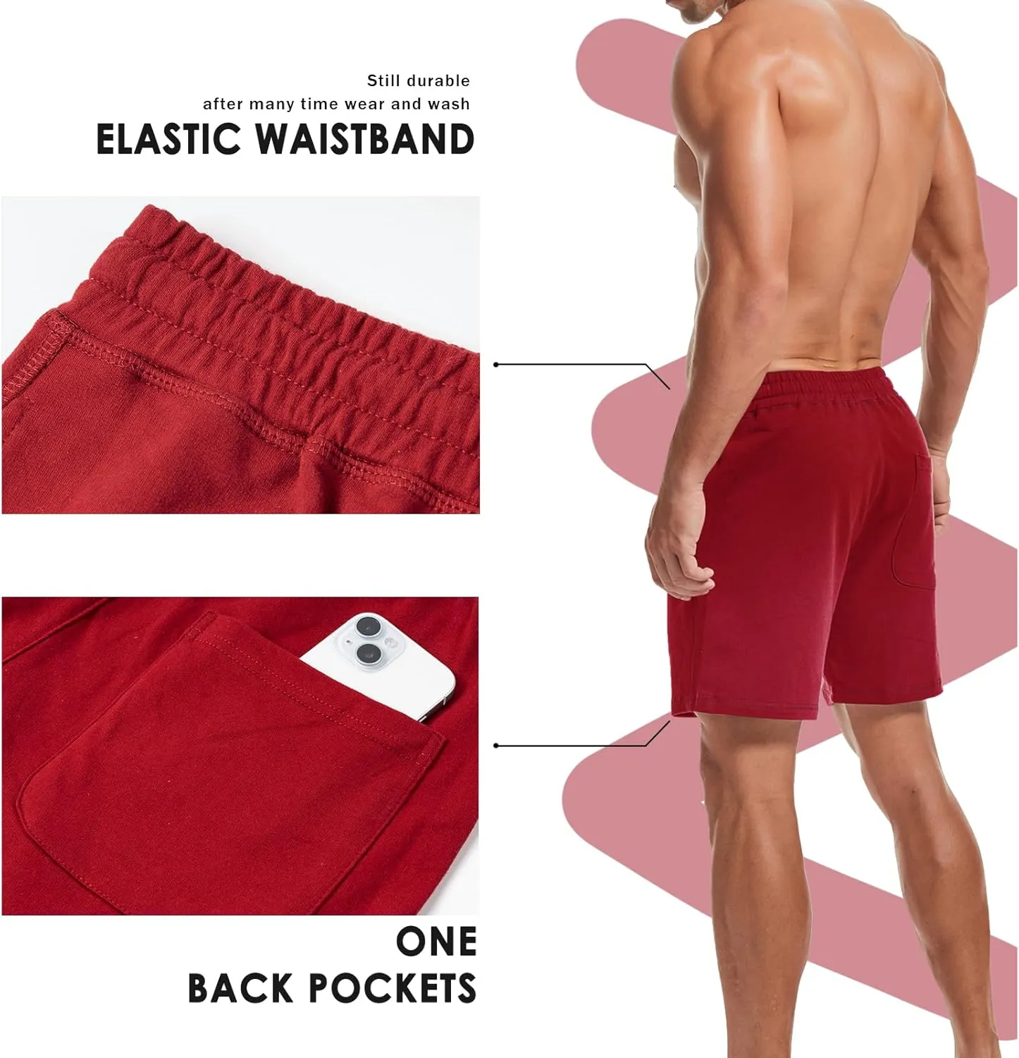 AMY COULEE Mens Athletic Workout Shorts 5.5" Cotton Casual Shorts Elastic Waist Joggers Sports Sweat Shorts