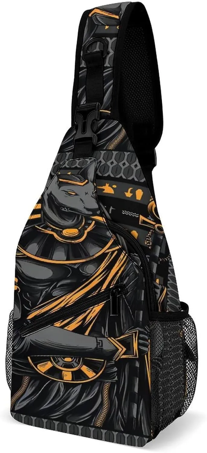 Ancient Egypt Hieroglyph Egyptian God Anubis Sling Bags Men And Women Shoulder Backpack Chest Bag Cross Body Chest Sling Backpack., 15x8x4in