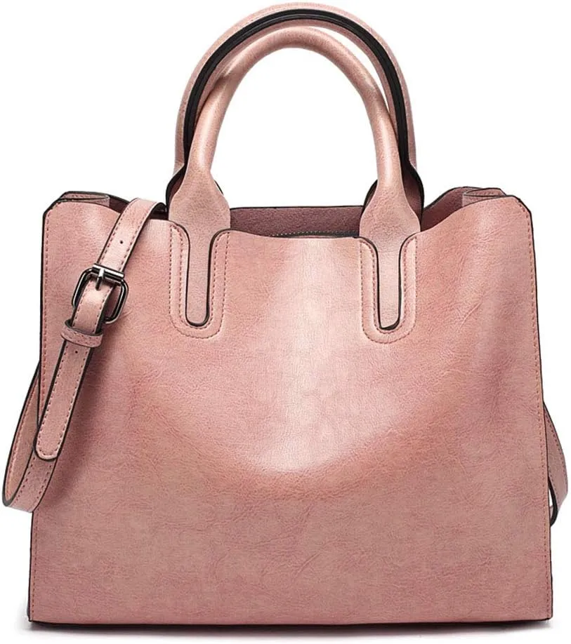 Andongnywell Women Oil Leather Handbags Top Handle Satchel Shoulder Bucket Bag Tote Purse for Ladies and Girl