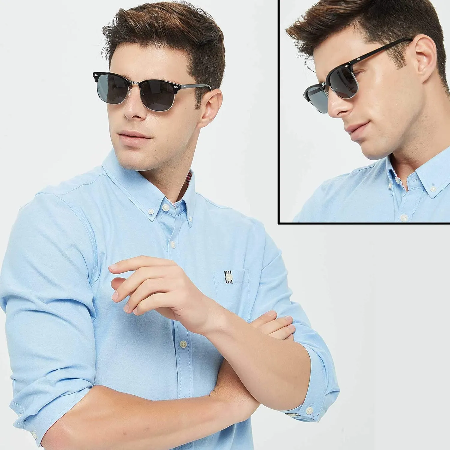 ANDWOOD Polarized Sunglasses for Men Women UV Protection Semi Rimless Sun glasses Classic Half Frame