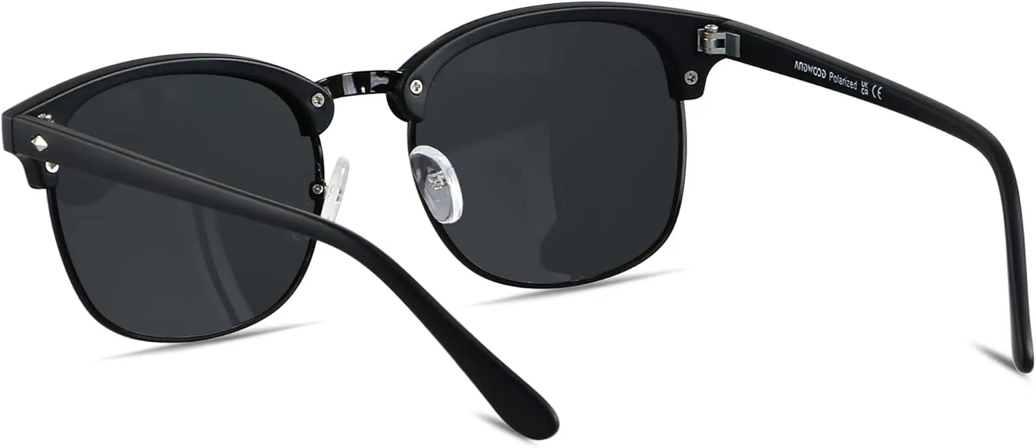 ANDWOOD Polarized Sunglasses for Men Women UV Protection Semi Rimless Sun glasses Classic Half Frame