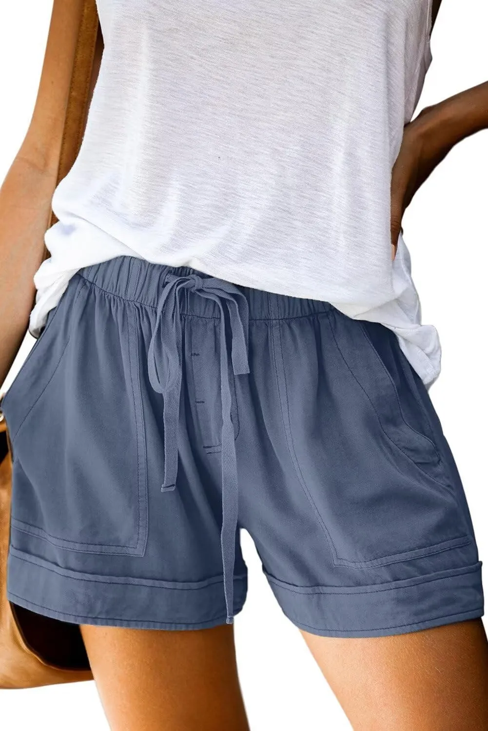 ANFTFH Womens Casual Shorts Summer Drawstring Elastic Waist Comfy Shorts with Pockets