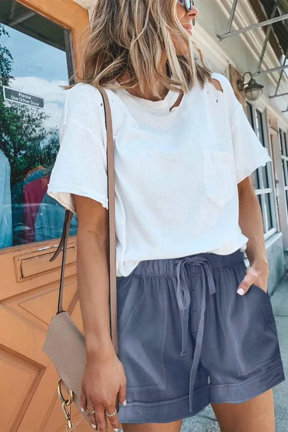 ANFTFH Womens Casual Shorts Summer Drawstring Elastic Waist Comfy Shorts with Pockets