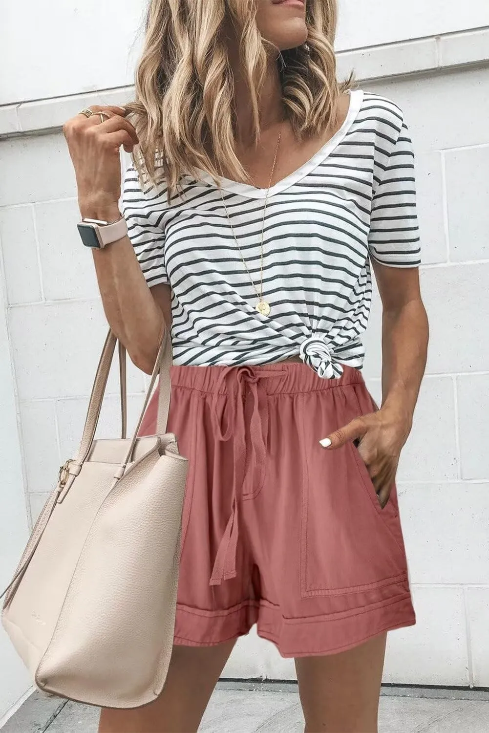 ANFTFH Womens Casual Shorts Summer Drawstring Elastic Waist Comfy Shorts with Pockets