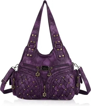 Angel Barcelo Purses and Handbags Women Tote Shoulder Top Handle Satchel Hobo Bags Fashion Washed PU Leather Purse