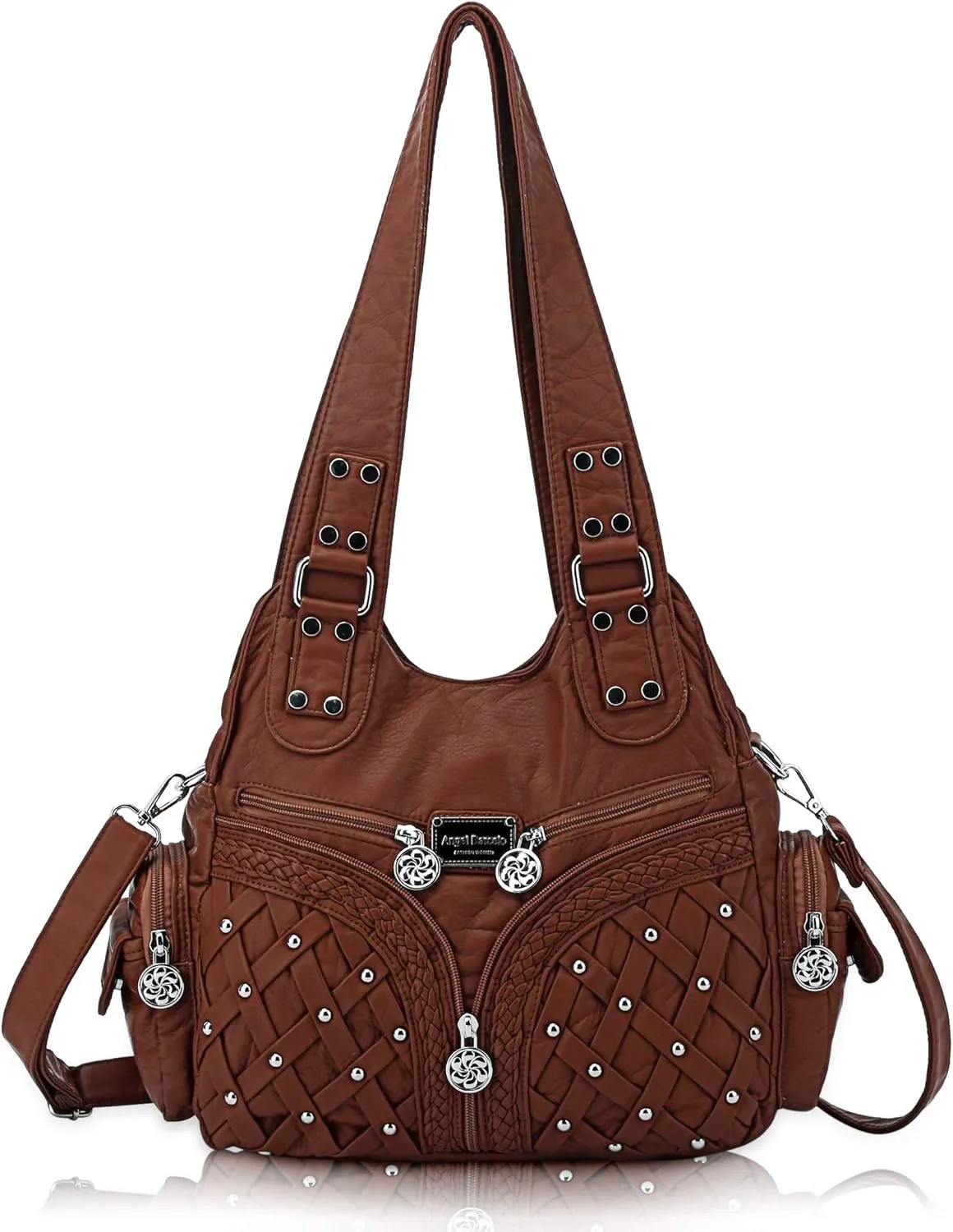 Angel Barcelo Purses and Handbags Women Tote Shoulder Top Handle Satchel Hobo Bags Fashion Washed PU Leather Purse