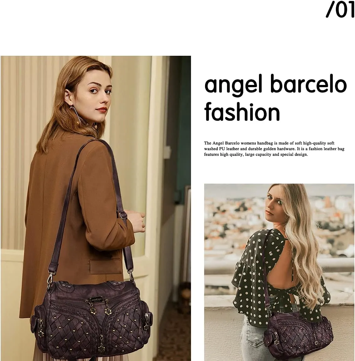 Angel Barcelo Purses and Handbags Women Tote Shoulder Top Handle Satchel Hobo Bags Fashion Washed PU Leather Purse