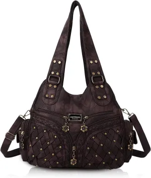 Angel Barcelo Purses and Handbags Women Tote Shoulder Top Handle Satchel Hobo Bags Fashion Washed PU Leather Purse