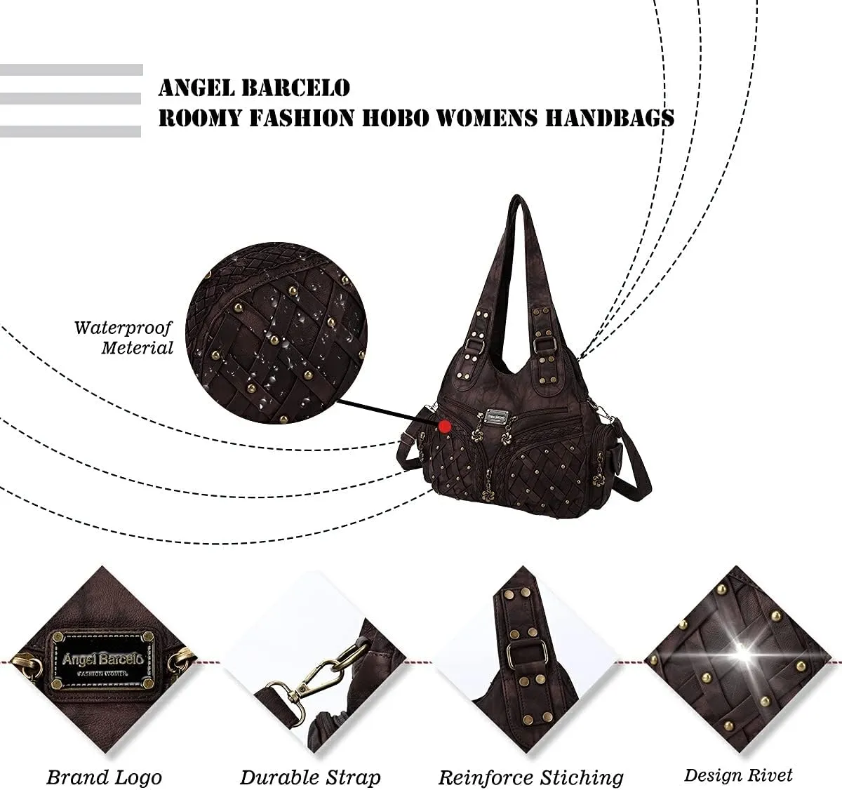 Angel Barcelo Purses and Handbags Women Tote Shoulder Top Handle Satchel Hobo Bags Fashion Washed PU Leather Purse