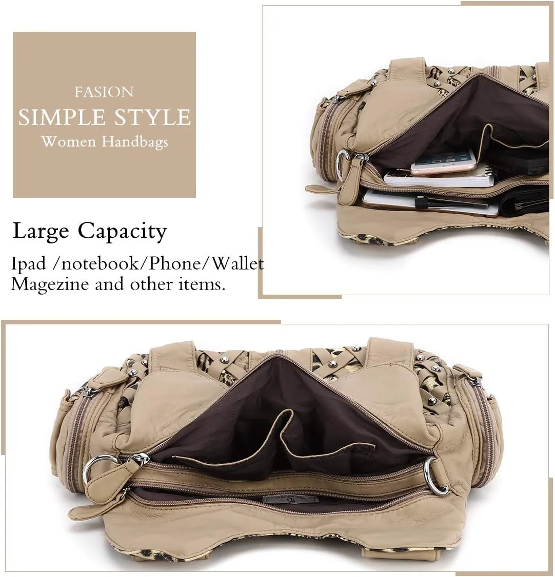 Angel Barcelo Purses and Handbags Women Tote Shoulder Top Handle Satchel Hobo Bags Fashion Washed PU Leather Purse