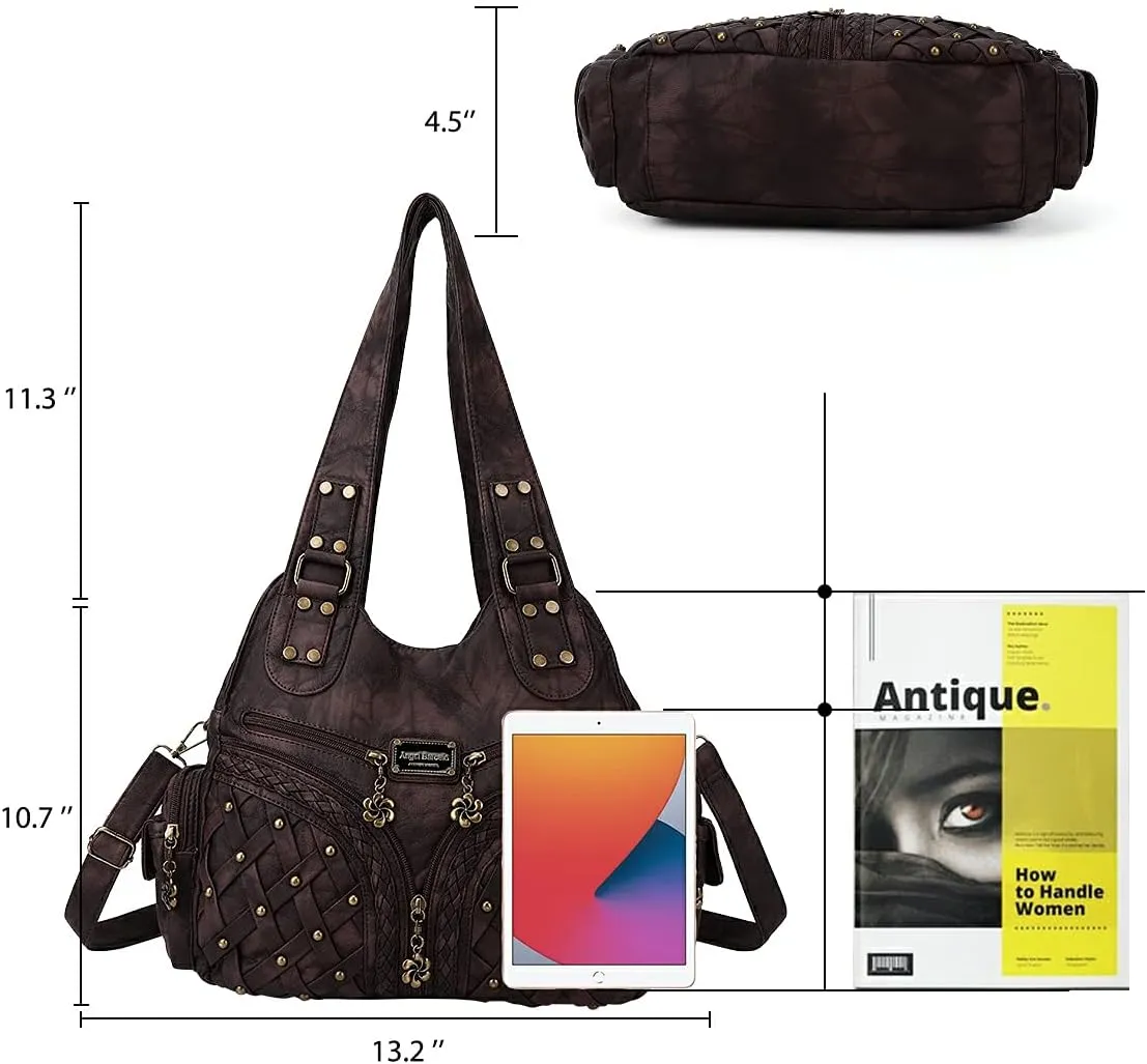 Angel Barcelo Purses and Handbags Women Tote Shoulder Top Handle Satchel Hobo Bags Fashion Washed PU Leather Purse