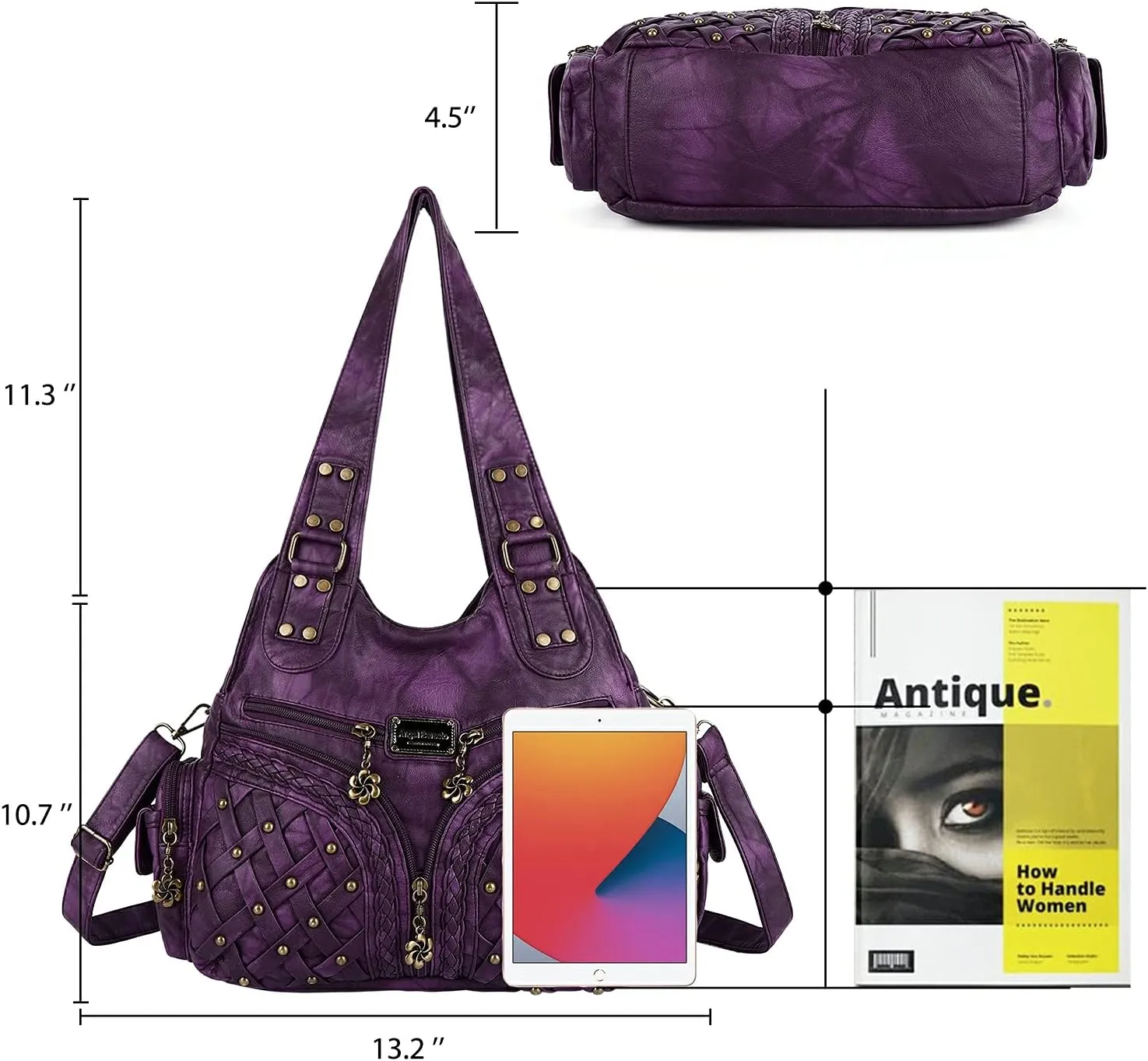 Angel Barcelo Purses and Handbags Women Tote Shoulder Top Handle Satchel Hobo Bags Fashion Washed PU Leather Purse