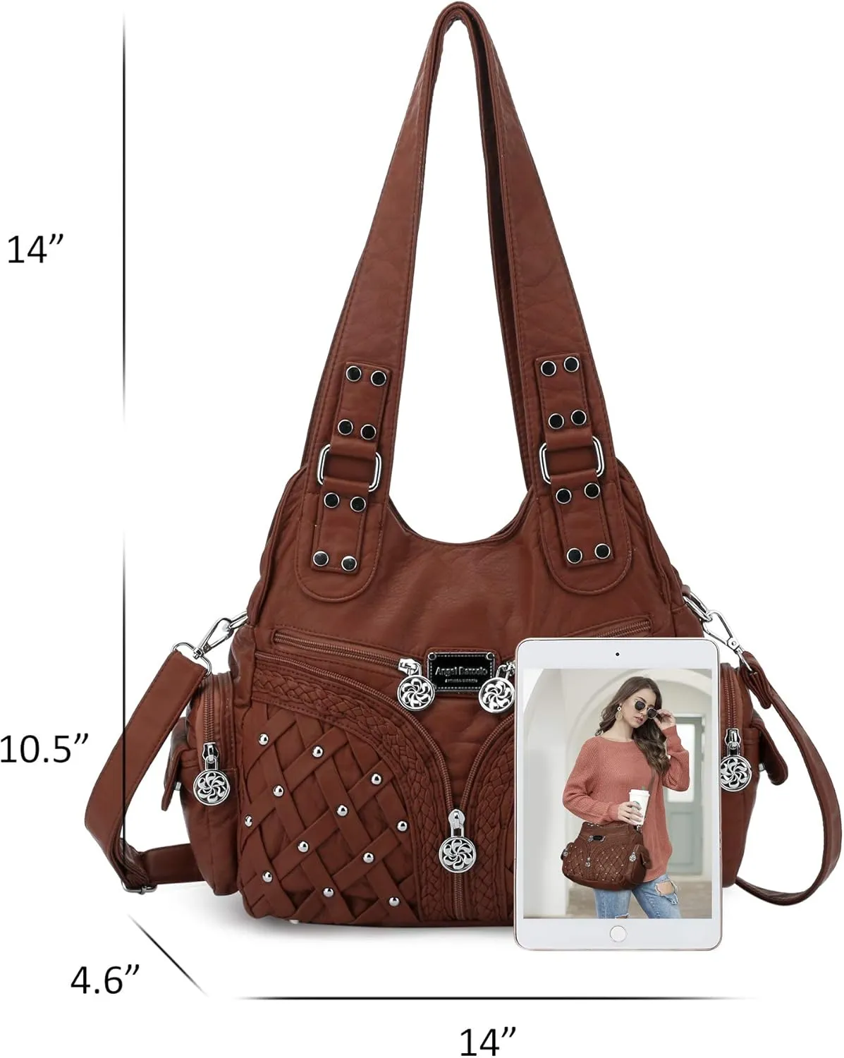 Angel Barcelo Purses and Handbags Women Tote Shoulder Top Handle Satchel Hobo Bags Fashion Washed PU Leather Purse