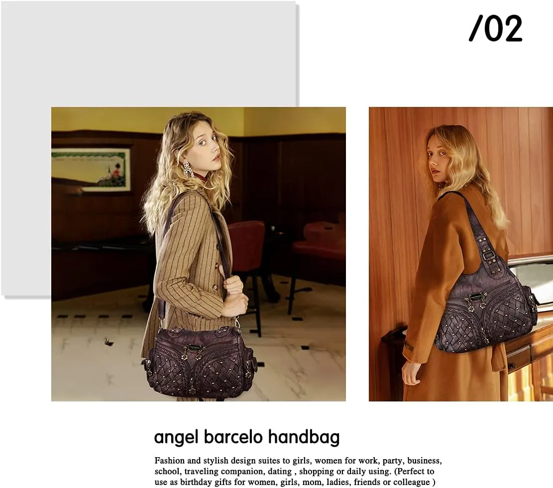 Angel Barcelo Purses and Handbags Women Tote Shoulder Top Handle Satchel Hobo Bags Fashion Washed PU Leather Purse
