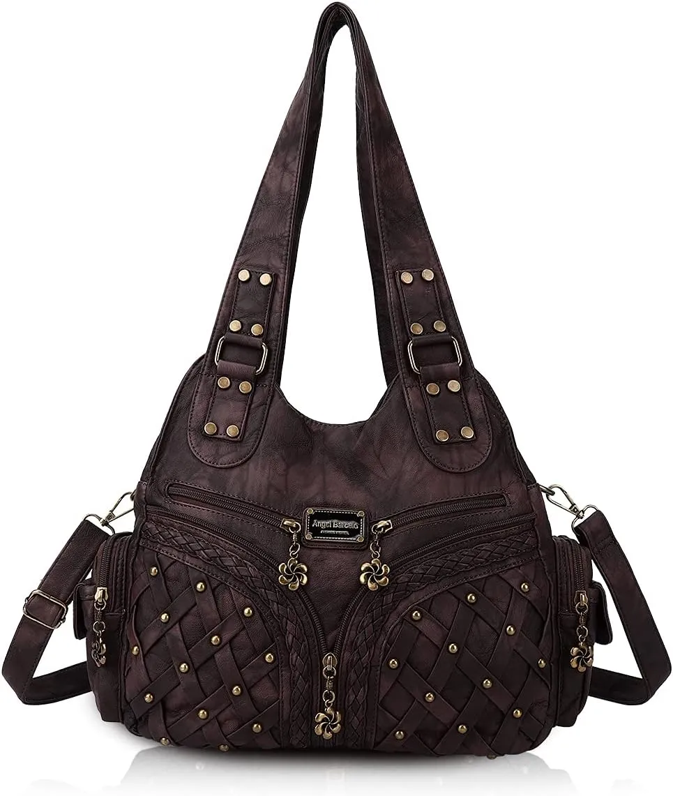 Angel Barcelo Purses and Handbags Women Tote Shoulder Top Handle Satchel Hobo Bags Fashion Washed PU Leather Purse
