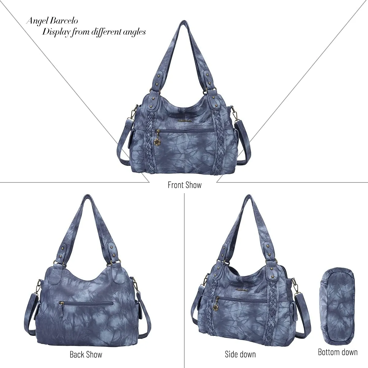 Angel Barcelo Roomy Fashion Hobo Womens Handbags Ladies Purse Satchel Shoulder Bags Tote Washed Leather Bag