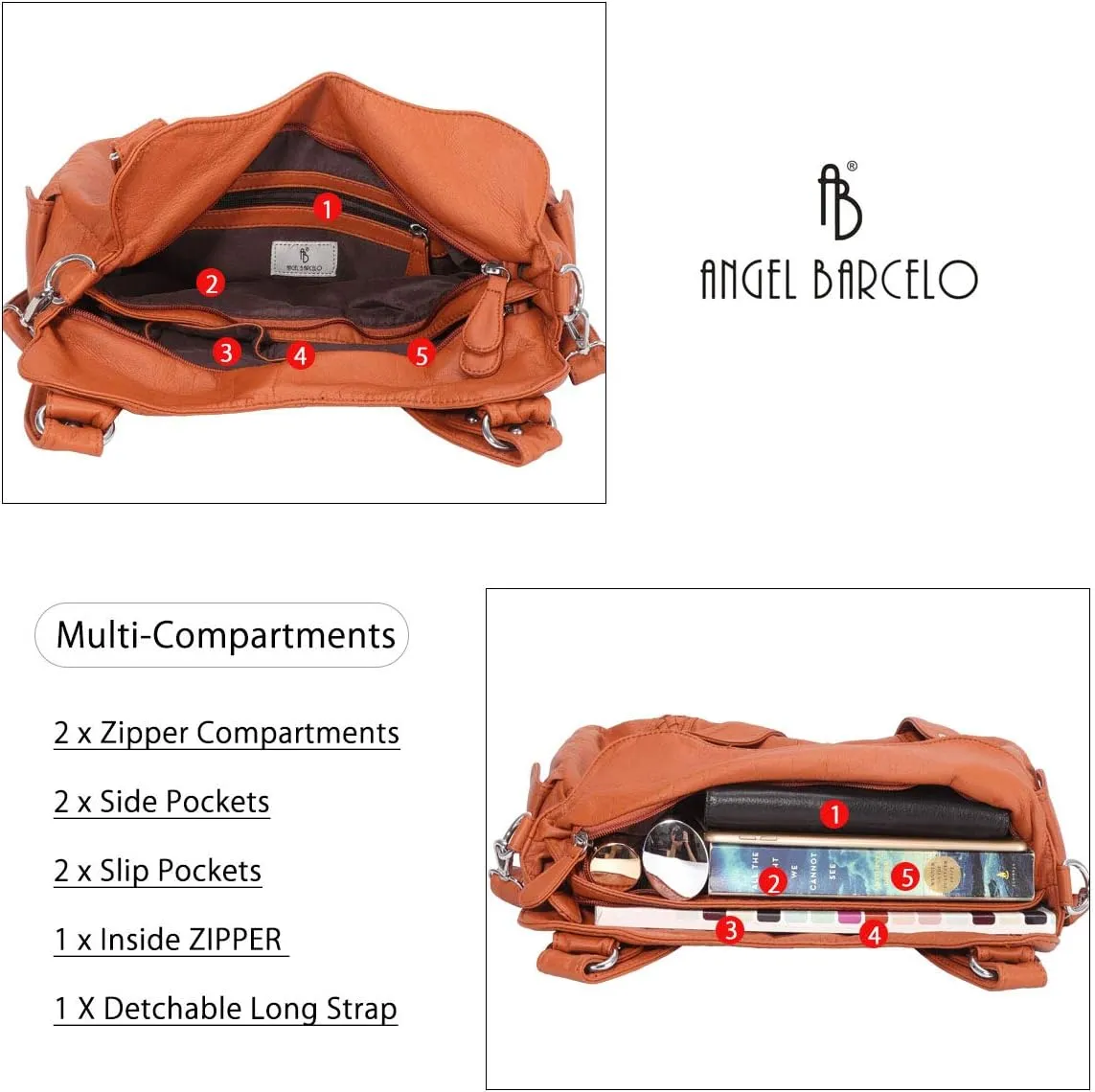 Angel Barcelo Roomy Fashion Hobo Womens Handbags Ladies Purse Satchel Shoulder Bags Tote Washed Leather Bag