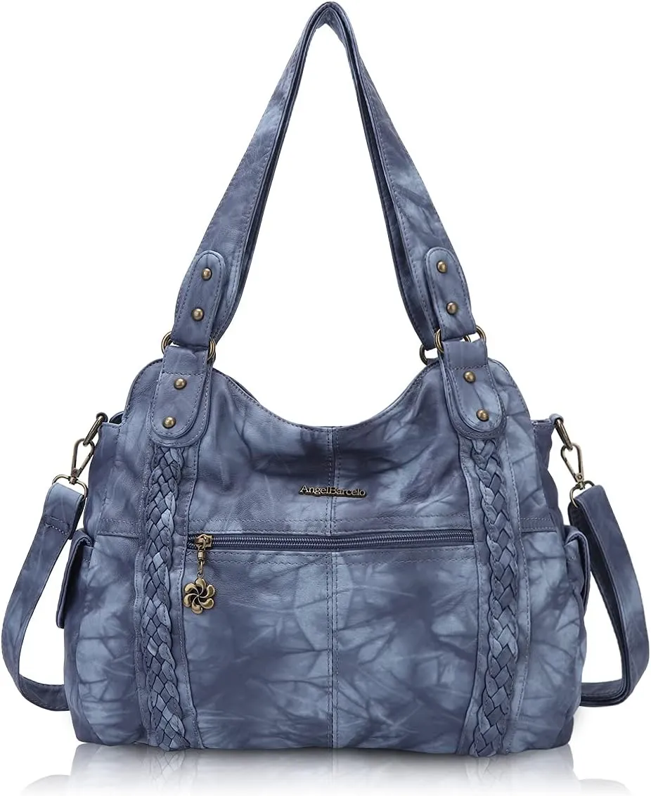 Angel Barcelo Roomy Fashion Hobo Womens Handbags Ladies Purse Satchel Shoulder Bags Tote Washed Leather Bag
