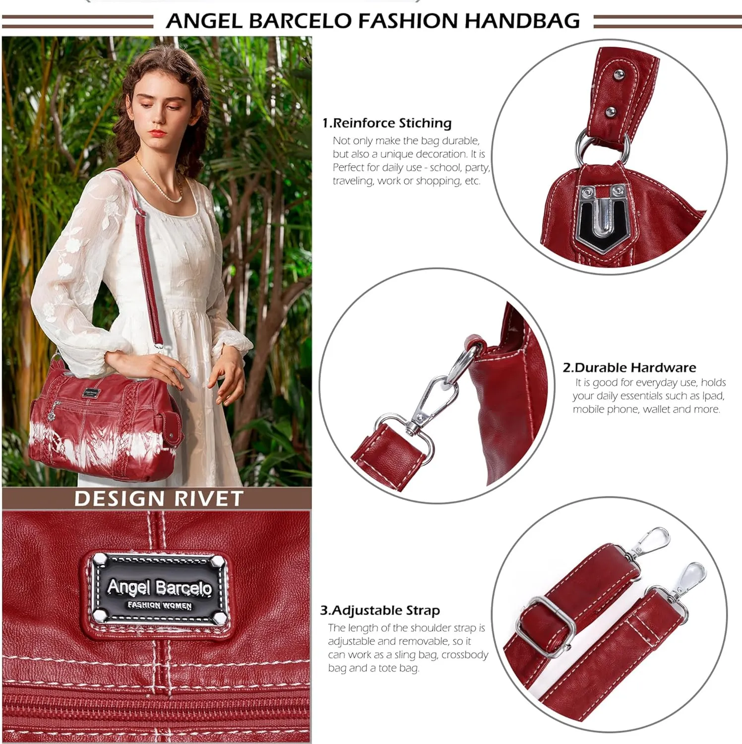 Angel Barcelo Roomy Fashion Hobo Womens Handbags Ladies Purse Satchel Shoulder Bags Tote Washed Leather Bag