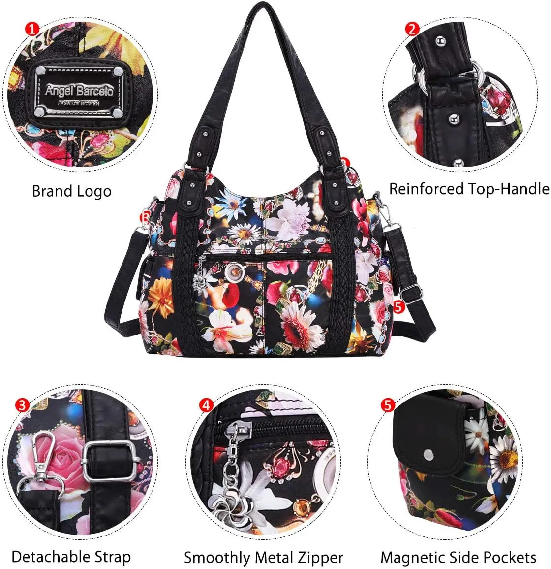 Angel Barcelo Roomy Fashion Hobo Womens Handbags Ladies Purse Satchel Shoulder Bags Tote Washed Leather Bag