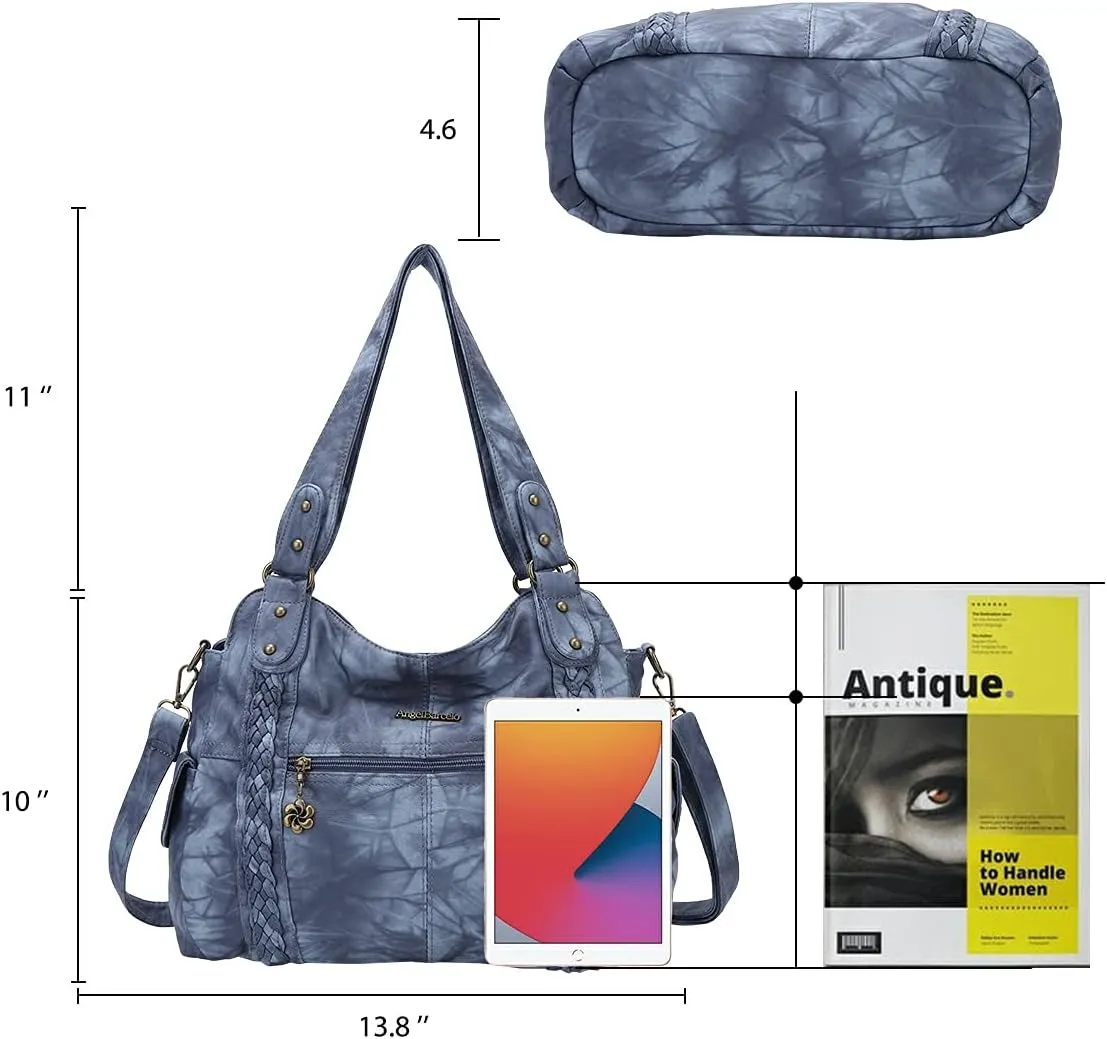Angel Barcelo Roomy Fashion Hobo Womens Handbags Ladies Purse Satchel Shoulder Bags Tote Washed Leather Bag