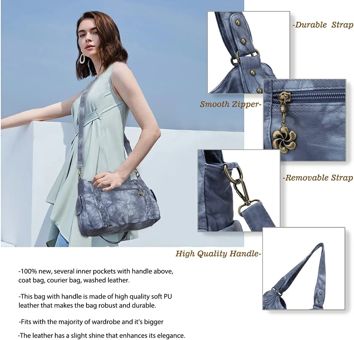 Angel Barcelo Roomy Fashion Hobo Womens Handbags Ladies Purse Satchel Shoulder Bags Tote Washed Leather Bag