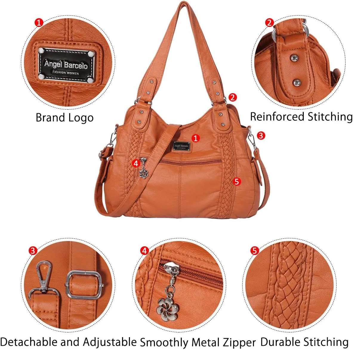 Angel Barcelo Roomy Fashion Hobo Womens Handbags Ladies Purse Satchel Shoulder Bags Tote Washed Leather Bag