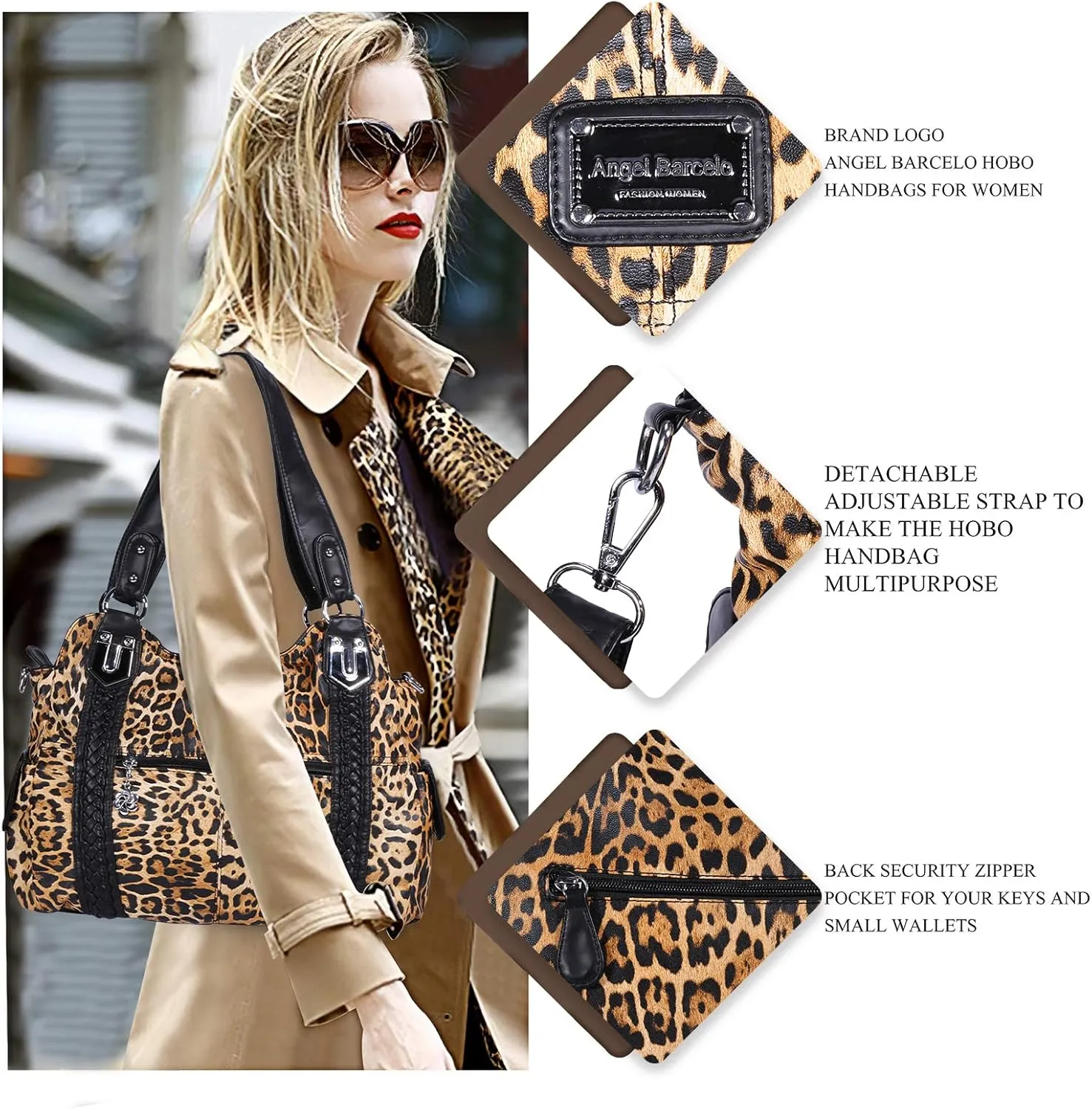 Angel Barcelo Roomy Fashion Hobo Womens Handbags Ladies Purse Satchel Shoulder Bags Tote Washed Leather Bag