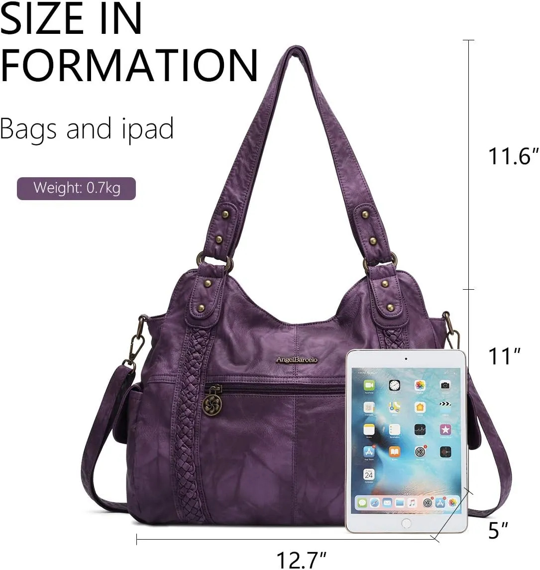 Angel Barcelo Roomy Fashion Hobo Womens Handbags Ladies Purse Satchel Shoulder Bags Tote Washed Leather Bag