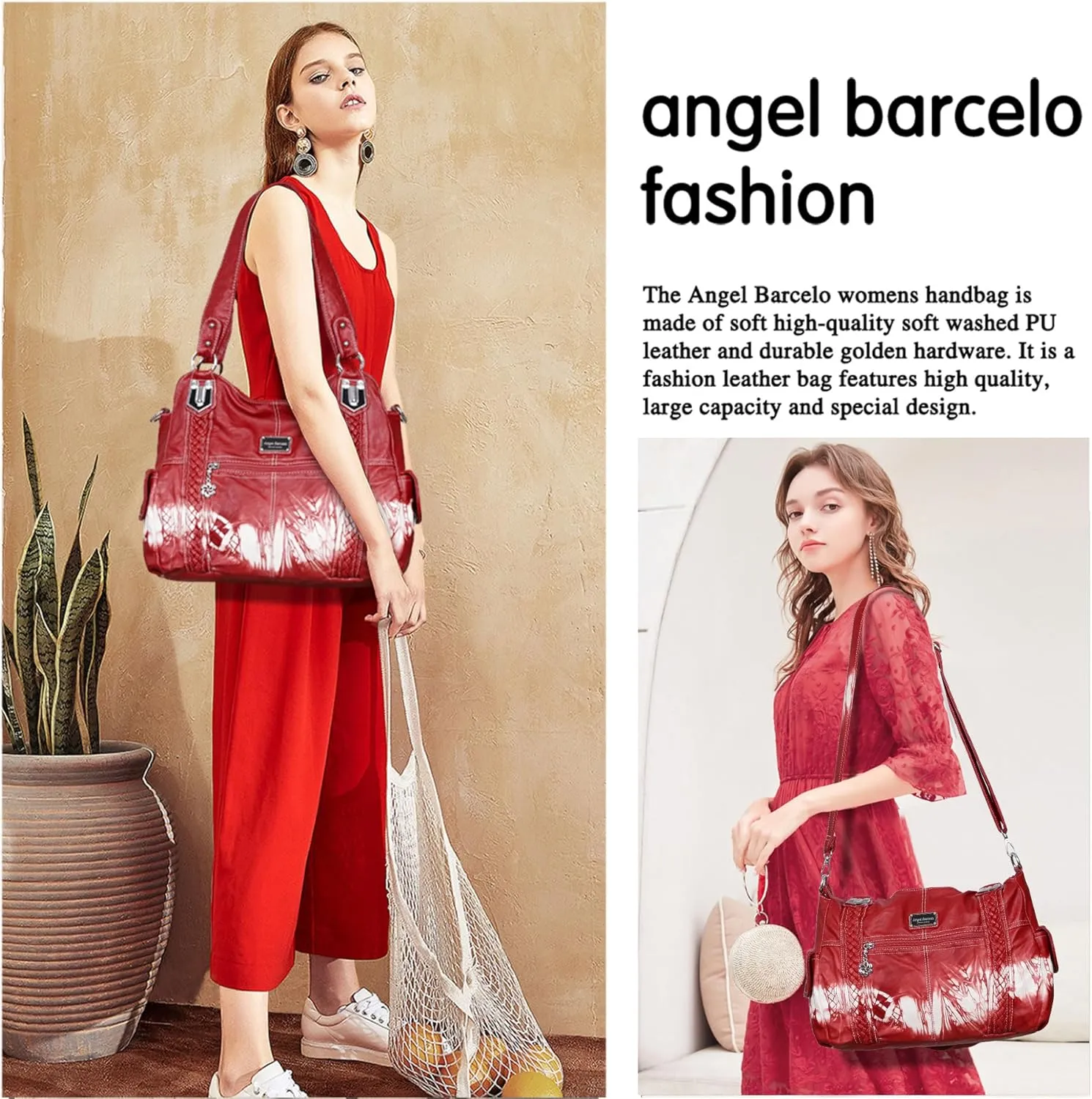 Angel Barcelo Roomy Fashion Hobo Womens Handbags Ladies Purse Satchel Shoulder Bags Tote Washed Leather Bag