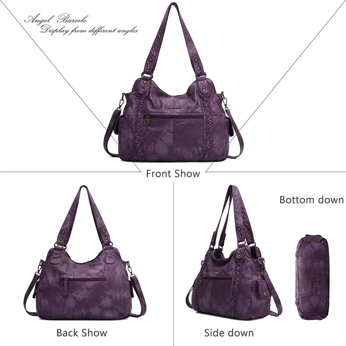 Angel Barcelo Roomy Fashion Hobo Womens Handbags Ladies Purse Satchel Shoulder Bags Tote Washed Leather Bag