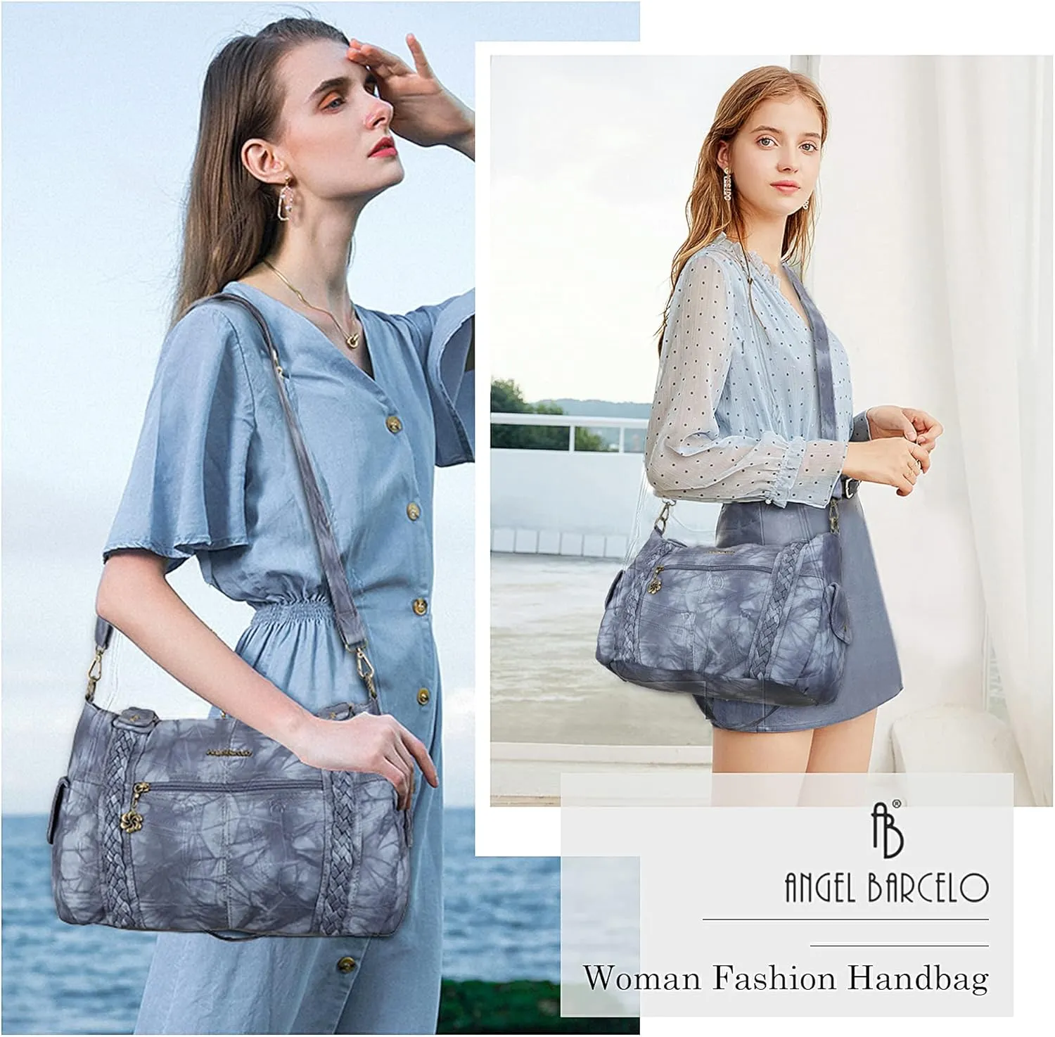 Angel Barcelo Roomy Fashion Hobo Womens Handbags Ladies Purse Satchel Shoulder Bags Tote Washed Leather Bag